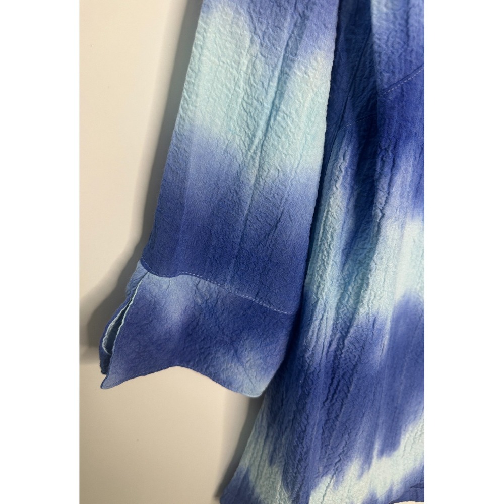 Ali Miles Crinkle Tie Dye Button Up Top Small Blue Boho Artsy Lagenlook Blouse - Picture 5 of 13